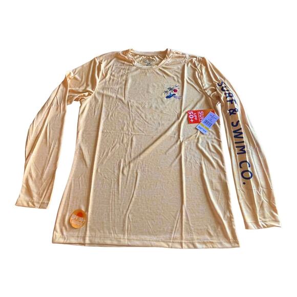 NEW Surf & SWIM TEE Long Sleeve MED Men's Womens Gold Palm Trees T Shirt UPF 50+ - Picture 3 of 10